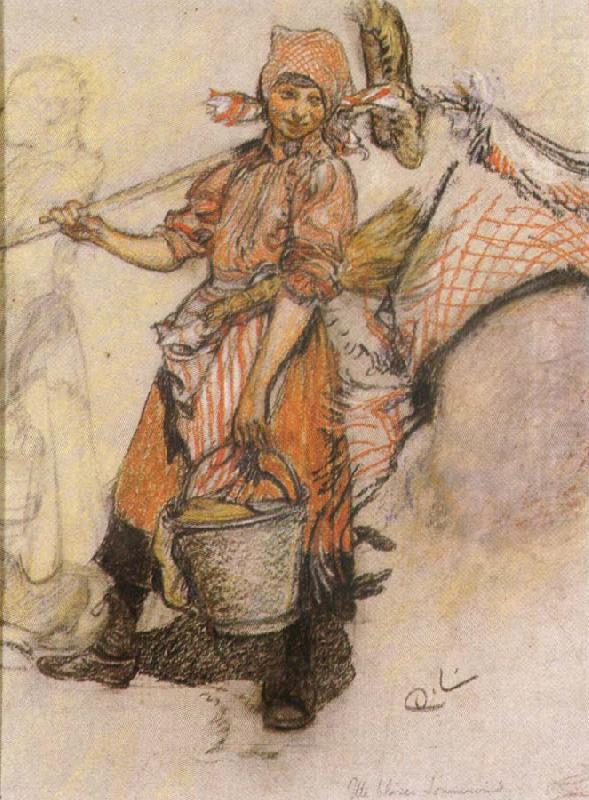 Carl Larsson Study of a Girl wtih Pail and Broom china oil painting image